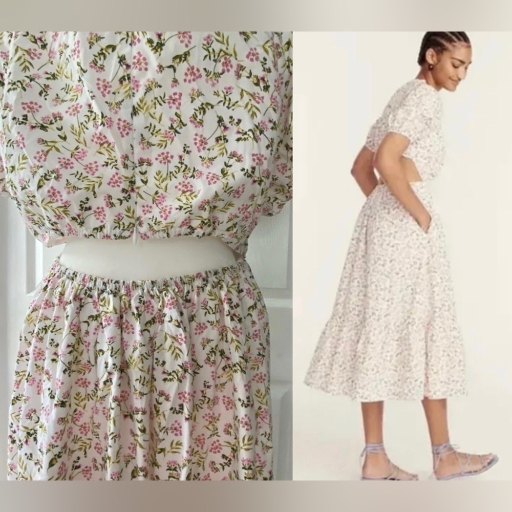 NEW J. Crew Re-Imagined White Meadow Floral Back Cut Out Midi Dress Size 12